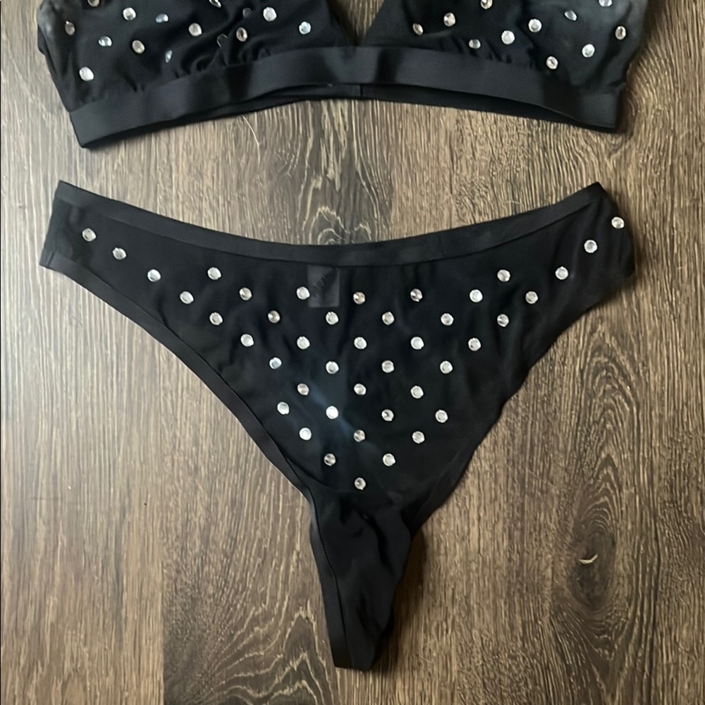 Parade Black Sheer Bralette and Panty Set with Silver Accents size medium - Picture 4 of 8